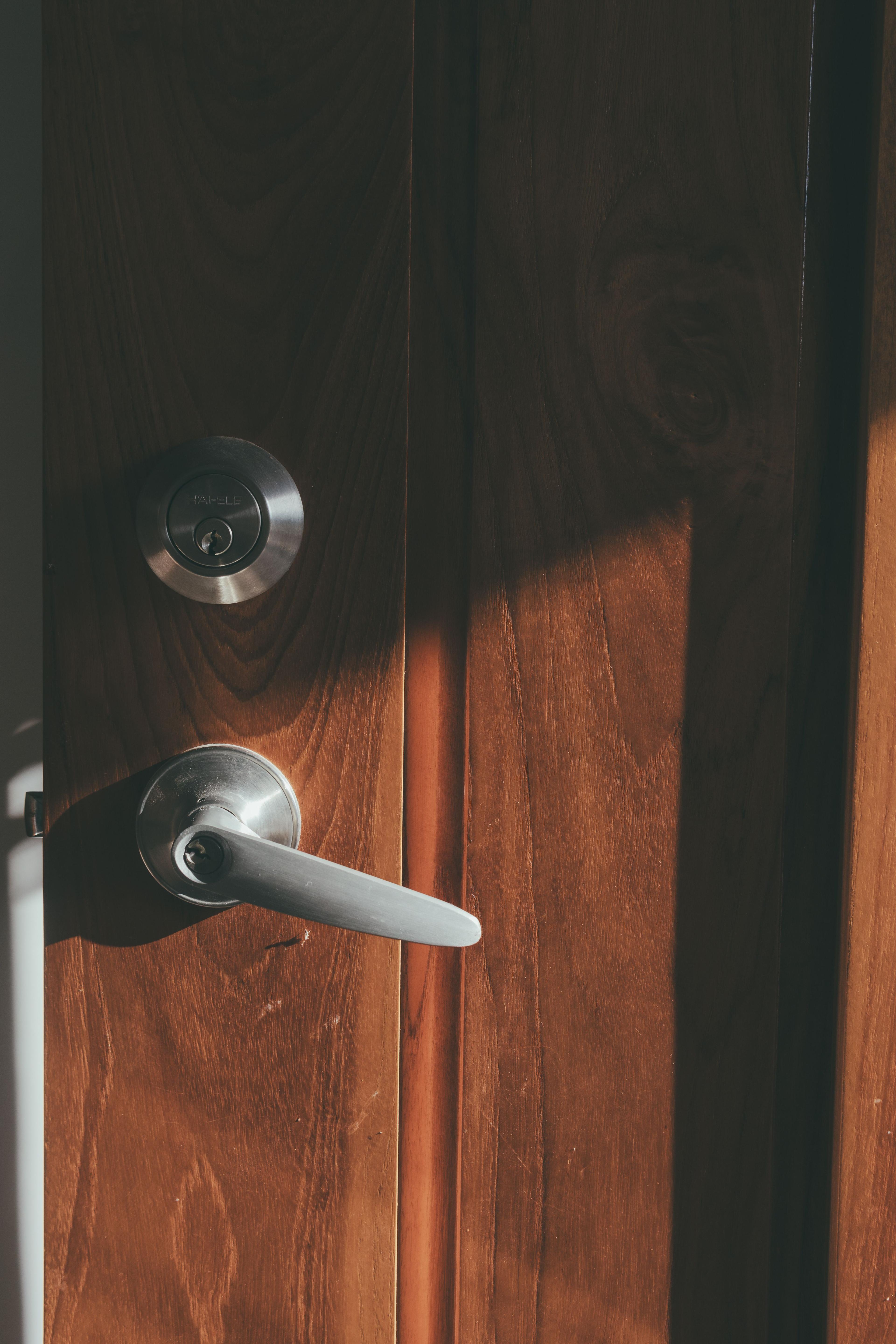 Door lever and lockset on a residential door