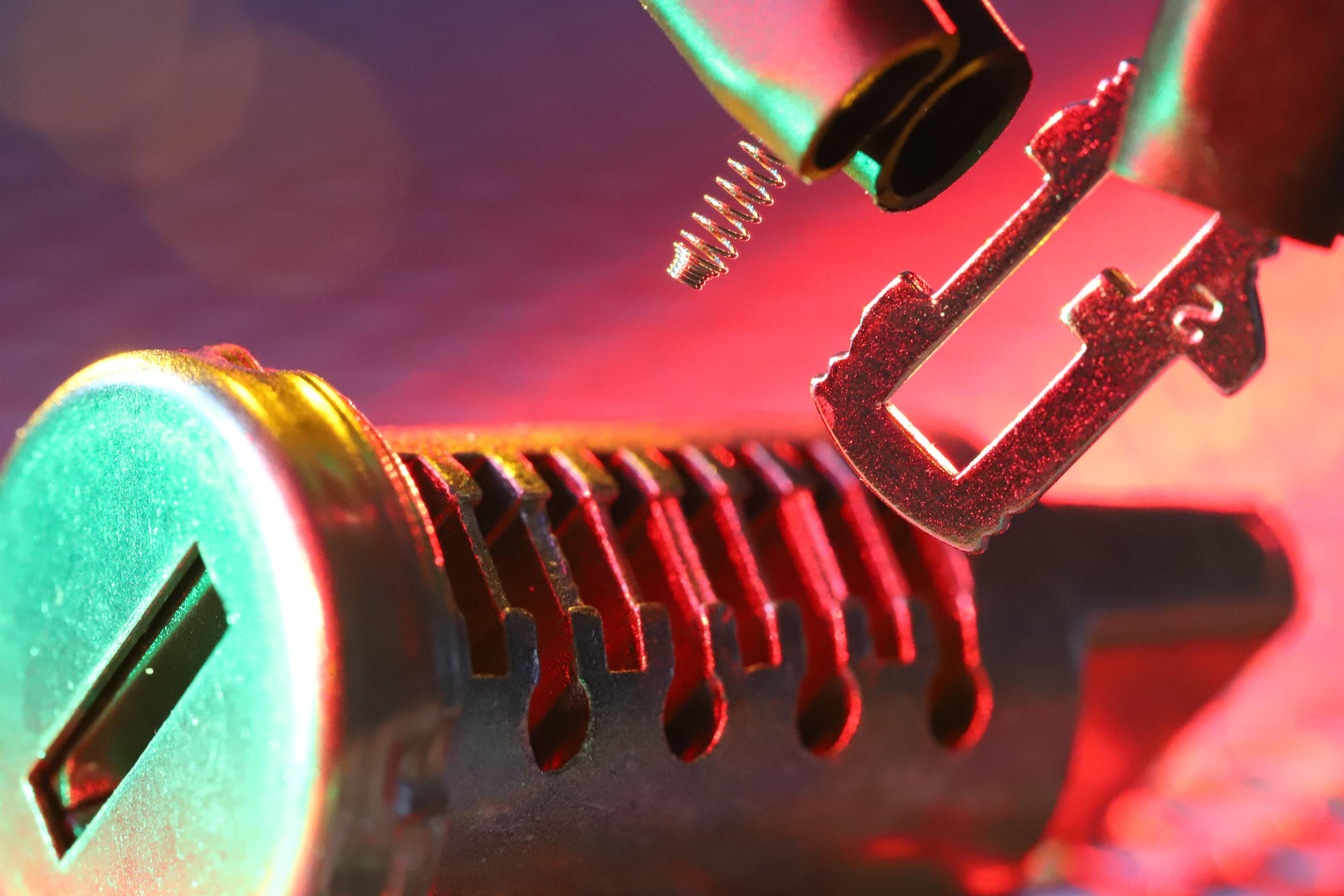 Close-up of a lock cylinder and pins