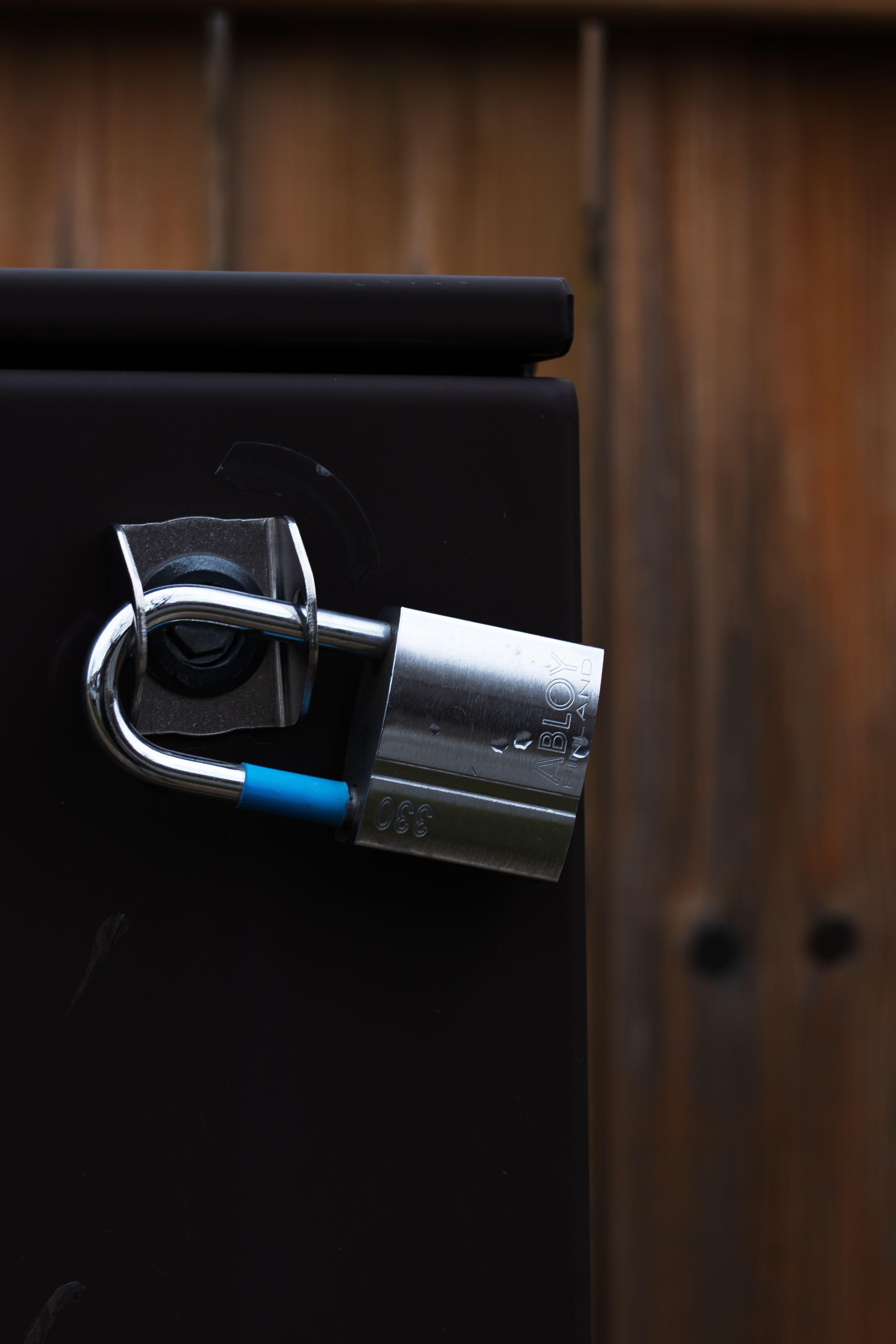 High-security padlock on a hasp